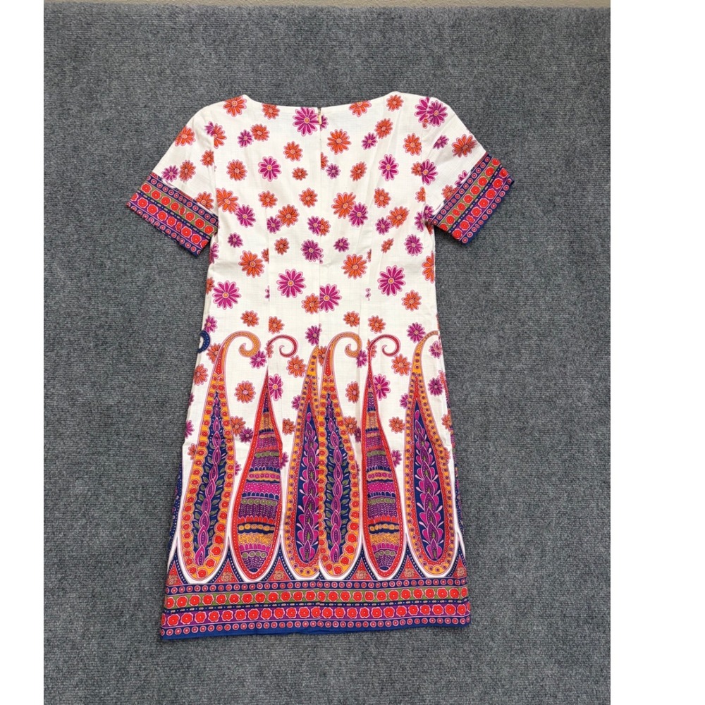 Trina Turk Floral Paisley Border Print Shift Dress White Pink Orange Size 2 - Picture 3 of 7